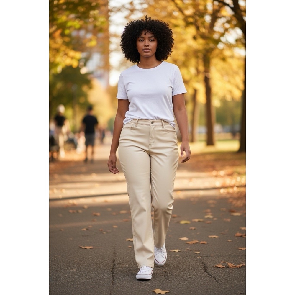And Now This Ivory Faux Leather Straight Leg‎ Pants Women's Size 12